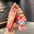 Cute Sylveon Pokemon keychain with pink silicone wrist strap and golden metal clip - B316-3 White Powder / Large