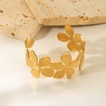 Minimalist gold flower cuff bangle in matte stainless steel with an open floral design - 1081-Overlapping Matte Five-Petal Flower Cuff