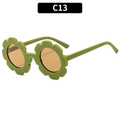 Kids sunflower shaped sunglasses with matte green frame and round tinted lenses C13 - Army Green Frame Brown Lens