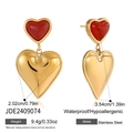 Boucles d'oreilles double cœur rouge et doré en acier inoxydable étanche - Style Cœur 3D Double Couche Or Rouge (JDE2409074)