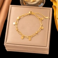18k gold plated titanium steel bracelet with oval links and round pendants on a gift box - Gold Disc Chain Bracelet (SLE2131)