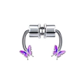 Detailed macro view of silver magnetic nose ring featuring purple gradient butterfly charms - Silver Purple Gradient Butterfly (#35)