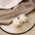Exaggerated white floral drop earrings with faceted petals on long gold hooks - 3D Flower Ball Hook (E2826-3)