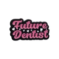 Future Dentist black enamel pin featuring pink lettering and white dental tooth icons - Future Dentist (Pink & Black)