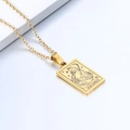 Detailed close-up of gold Aquarius pendant necklace with minimalist engraving design - Aquarius / Gold