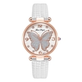 Women's quartz watch featuring a rose gold case and silver glitter butterfly dial design - White