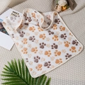 White coral fleece pet blanket with orange paw prints and reinforced edges - White Paw Print