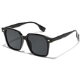 Übergroße schwarze quadratische Sonnenbrille für Damen mit goldenen Metallakzenten am Bügel - Glänzendes Schwarz / Grau