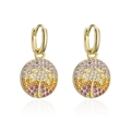 18K gold plated hoop earrings with palm tree and sunset zircon pendant charms - Gold