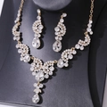 Elegant bridal crystal necklace and earrings set with gold base and teardrop stones - Necklace and Earring Set / Gold/White