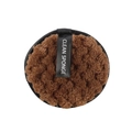 Brown plush round clean sponge with black ribbon handle and soft textured microfiber - 10cm / Coffee