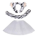 Three-piece white faux fur animal costume set with ears headband, tail, and tutu - White Leopard 3pcs Set (Headband+Tail+Skirt)