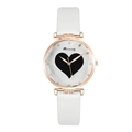 Elegant women's watch featuring a large black heart pattern and sparkling crystal markers - White