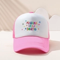 Mesh Trucker Cap in Pink und Weiß mit MANANA SERÁ BONITO Aufdruck und Blumenmotiv - Rosa