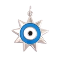 Gold plated copper octagonal star pendant with blue enamel evil eye motif charm - Silver Octagram Evil Eye Style (K093039L1K2-W Gold)