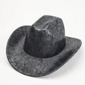 Detail of western cowboy hat featuring unique dark grey crackle texture and wide brim - 57cm / Cyan Black