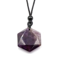 Natural amethyst hexagonal prism pendant with multifaceted cut and black cord necklace - Amethyst