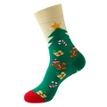 Green Christmas sock with gingerbread man and tree patterns on a white background - One Size / 401-Green Santa Gingerbread