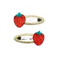 Pair of cute red glitter strawberry snap hair clips with golden finish for little girls - Strawberry (MC015) / One Pair
