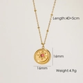 Collar de acero inoxidable bañado en oro de 14K con piedra rosa y colgante sol - Piedra Rosa Redonda Estrella