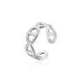Zilveren C-vormige open ring in Chaine d'Ancre stijl met gehamerde textuur van titaanstaal - Zilver