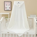 Soft white coral fleece hooded baby towel with cute animal embroidery and 3D ears - 80*80cm / White Bear