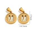 Golden stainless steel round pendant with frosted M letter design, size 17mm by 14.5mm - Letter M - Gold