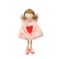 Pink plush angel Christmas tree ornament with silver wings and a red heart - Angel Pendant / Pink