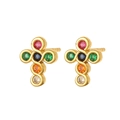 Gold cross stud earrings with colorful rainbow zircon stones in a symmetrical design - Rainbow Cross