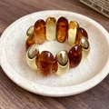 Chic acrylic bangle with amber and gold square beads for a retro luxury look - Dark Coffee