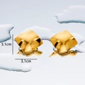 Polished gold square curved stud earrings in 18K plated stainless steel, 3.1cm size - Wave Square Style 2 - Gold
