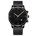 Orologio al quarzo nero con quadrante a numeri romani e cinturino in maglia milanese - Quadrante Nero Lancette Argento Cinturino Nero