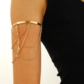 Bohemian gold upper arm cuff with layered hanging chains and crystal accents - Crystal Tassel Style (8094)