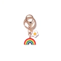 Cute rainbow and flower enamel charm keychain with rose gold metal ring for bags - Rainbow White Flower-Rose Gold