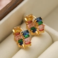 Elegant gold hoop earrings featuring multi-color rectangular zircon stones in a plush box - Multi-color Gemstone Huggie / Colorful