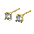 Minimalist S925 silver stud earrings with round light blue zircon in gold plating - Light Blue Zirconia (March)