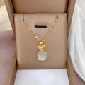 Vergulde appel hanger ketting met kattenoog steen en kristal in een luxe sieradendoosje - Gouden Appel Hanger Ketting (G501)