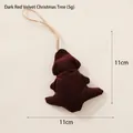 Dark red velvet Christmas tree ornament with rustic twine hanger for festive decoration - No.6 Dark Red Velvet Christmas Tree