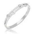Polished silver stainless steel double-layer open bangle set with sparkling white crystals - White Gold