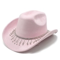 Détail d'un chapeau de cowboy rose en suédine avec franges de strass scintillantes - Rose / M (56-58cm)