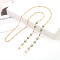 Golden eyewear chain with green enamel daisies and white anti-slip silicone loops - 1060-6 (Daisy Green)