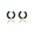 Minimalist 18K gold plated titanium hoop earrings with dark green enamel finish - Dark Green