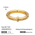 Waterproof gold stainless steel rhinestone ring with product size and weight specifications - Size 7 / Stainless Steel Center Ring Decoration Style (JDR2407011)