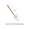 Ceramic coffee spoon with white glazed head and wooden texture handle 12cm length - Ceramic Spoon / Cat Spoon
