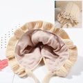 Knitted apricot baby bonnet with lace trim and chin straps made of acrylic fabric - Milk White - Lined