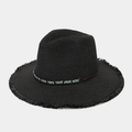 Dettaglio cappello di paglia nero con fascia in perline turchesi e tesa sfrangiata - Taglia unica / Nero