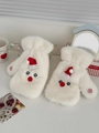Manoplas de peluche de muñeco de nieve blanco con gorro rojo para calidez invernal - Manoplas / Blanco