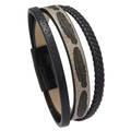 Multilayer leather bracelet for men and women with embossed feather and magnetic clasp - Gray