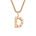 Collar de cadena de caja en oro rosa con colgante letra D e incrustación de perlas - D-Oro Rosa