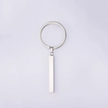 Close-up of a silver stainless steel rectangular bar pendant on a flat metal keyring - Steel Silver (MP098)